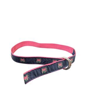 Pink & Green On Navy Crab Grosgrain Ribbon D Ring Belt Small 36” Preppy Nautical